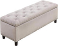 Poggiapiedi per Camera da Letto Panca Sgabello con Struttura in Legno Rivestimento in Tessuto Seduta Apribile Imbottita Dimensioni: 121 x 42 x 43 cm (Beige)