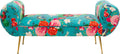 Flower Fever, Blu, 61x140x50 cm, panca imbottita con gambe finitura ottone, stampa floreale effetto velluto, altezza seduta 41 cm, Flower-Fever, soggiorno