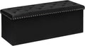in Velluto, Puff Rettangolare con Ampio Spazio di Archiviazione, Poggiapiedi per Ingresso e Soggiorno, 110x40x40 cm, Nero