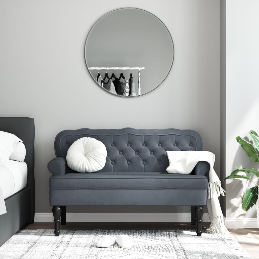 Panca,Panchina,Divanetto,per Soggiorno,Design Retro,con Braccioli e Schienale,in Velluto,Grigio Scuro,119,5x64,5x75 cm,Panca Panchina Ingresso in Velluto,Divanetto per Soggiorno,Piedi Legno