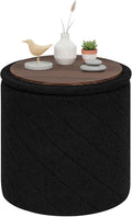 Pieghevole, in Teddy Bouclé, con Coperchio Ribaltabile come Tavolino, per Soggiorno e Camera, Ø 43 x 45 cm, Nero