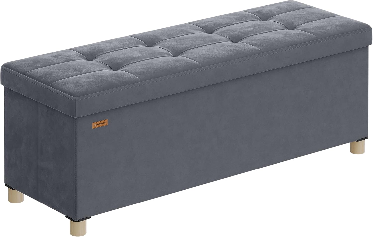 Contenitore, Cassapanca Pieghevole, 38 x 110 x 40 cm, Sgabello Poggiapiedi, 112 L, Superficie in Velluto, per Camera da Letto Soggiorno, Grigio Ardesia LSF0518G02