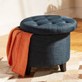in Legno con Scomparto Interno, Baule Portaoggetti con Seduta Imbottita, Sgabello Rotondo 51 x 51 x 43 cm Arredamento per Soggiorno, Cameretta (Blu Lino)