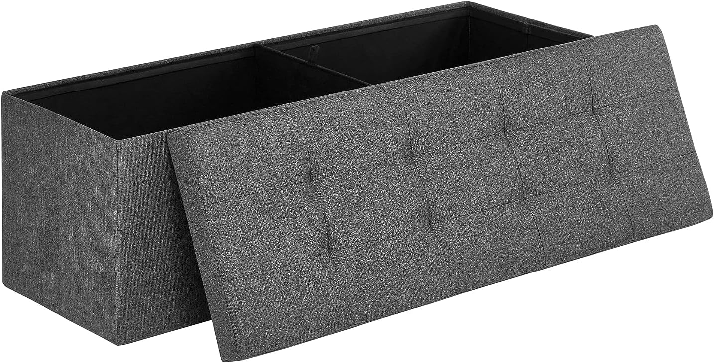 Cassapanca, Pouf Contenitore, Poggiapiedi Pieghevole da 38 x 110 x 38 cm, Ottomano, Portante 300 kg, per Soggiorno, Camera da Letto, Entrata, Grigio Scuro LSF77K zf2286574